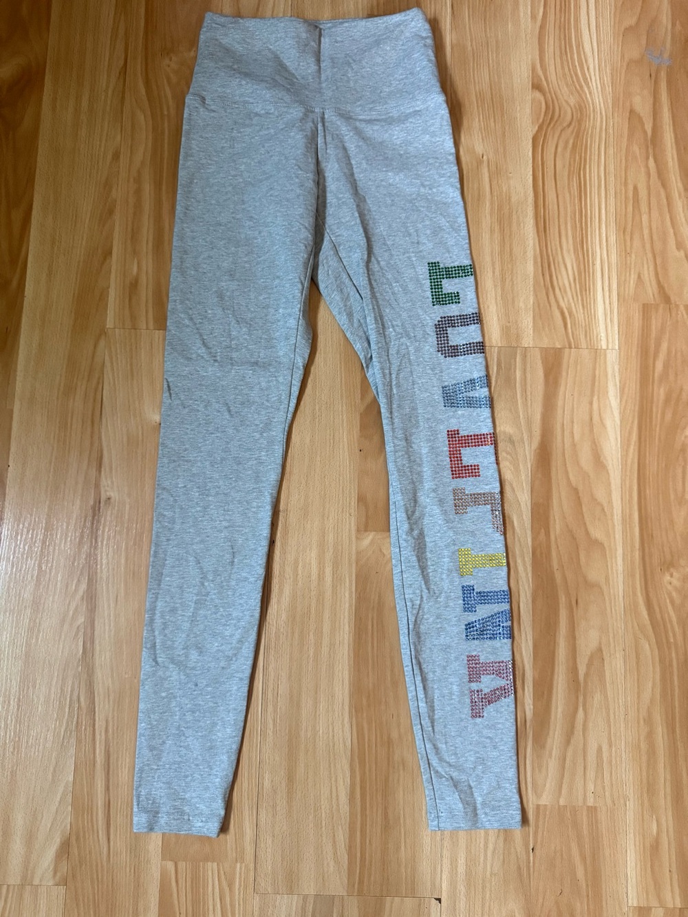 PINK Victoria's Secret Gray Leggings with Multicolor Side Lettering